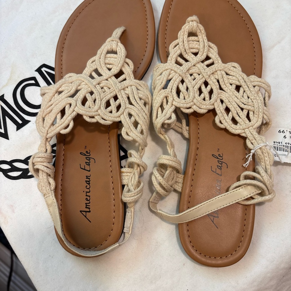 American Rag Cream Crochet Lace-Up Flat Sandals